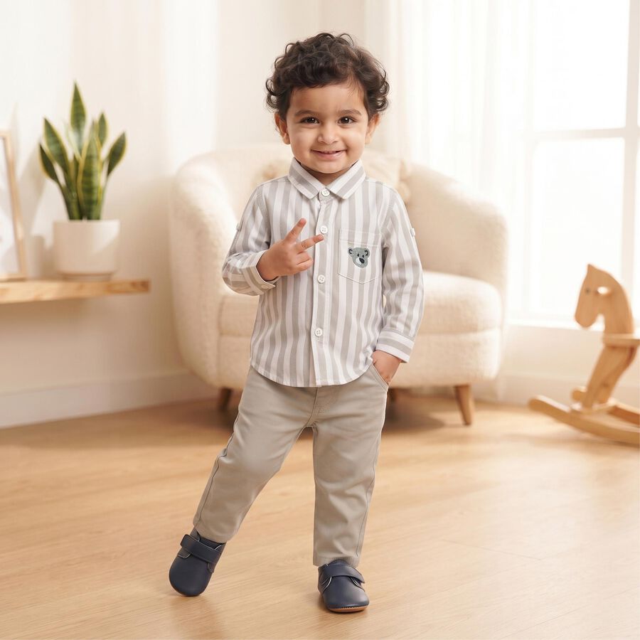 Infants' Grey 100% Cotton Collar Neck Striped Baba Suit, Light Grey, large
