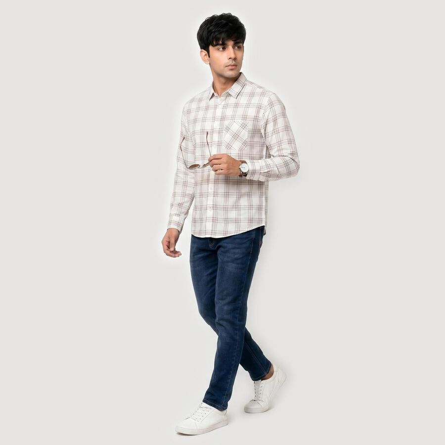 Men's Brown Cotton Checked Regular Fit Casual Shirt, Brown, large
