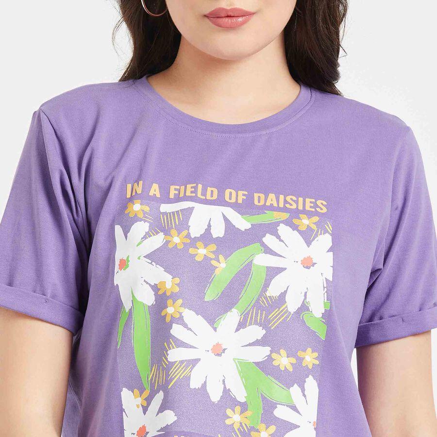 Printed Round Neck T-Shirt, Lilac, large image number null