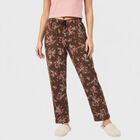Women's Brown Straight Fit Floral Printed Cotton Blend Pyjama, भूरा, small