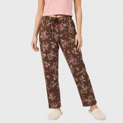 Women's Brown Straight Fit Floral Printed Cotton Blend Pyjama