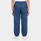 Girls' Blue Jogger Fit Embroidered Jeans, Light Blue, small