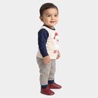 Infants' Beige 100% Cotton Round Neck Santa Graphic Print Baba Suit, Beige, small