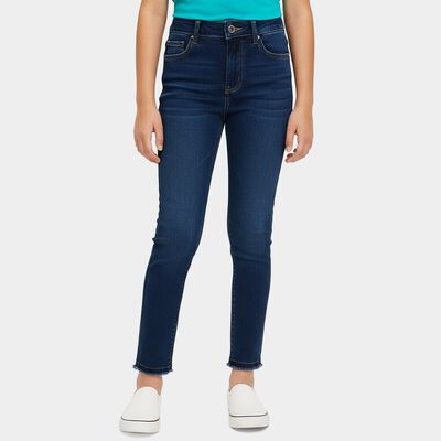 Girls' Navy Blue Regular Fit Stretchable Jeans