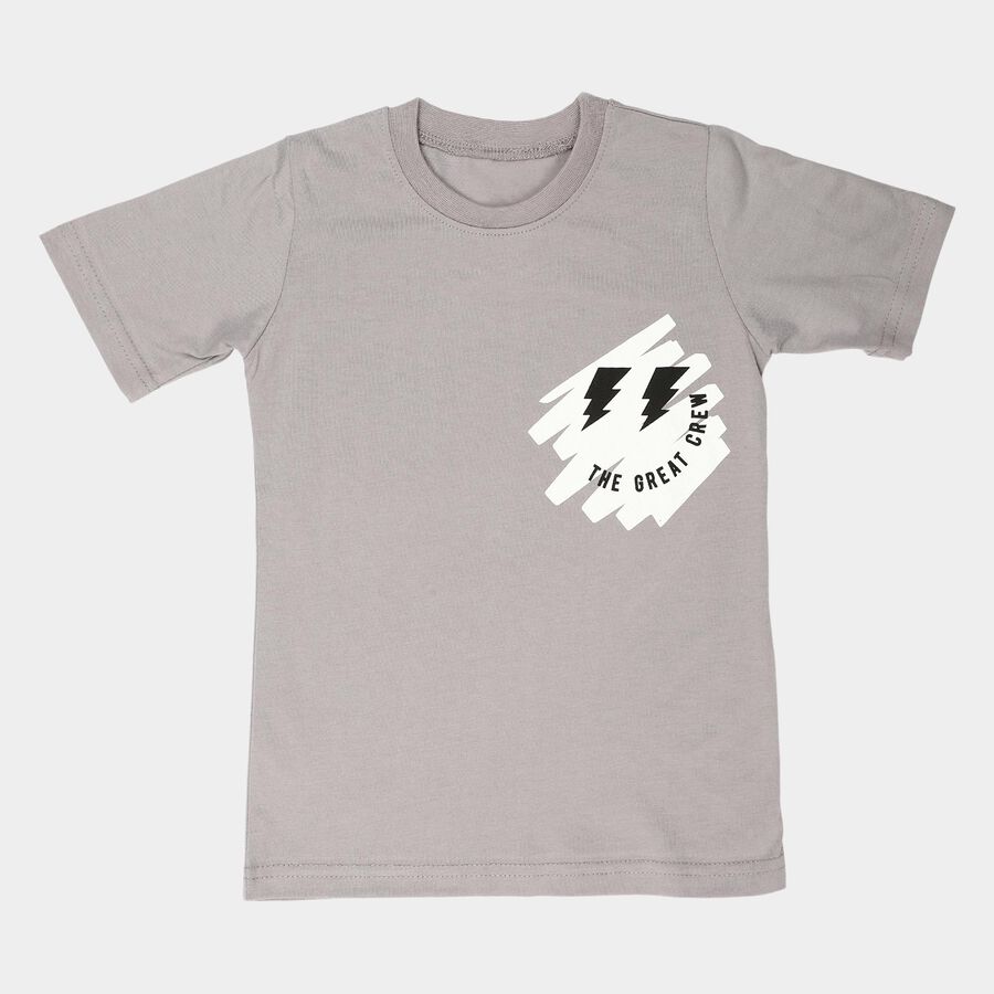 Boys Grey Crew Neck Regular Boys T-Shirt, हल्का ग्रे, large