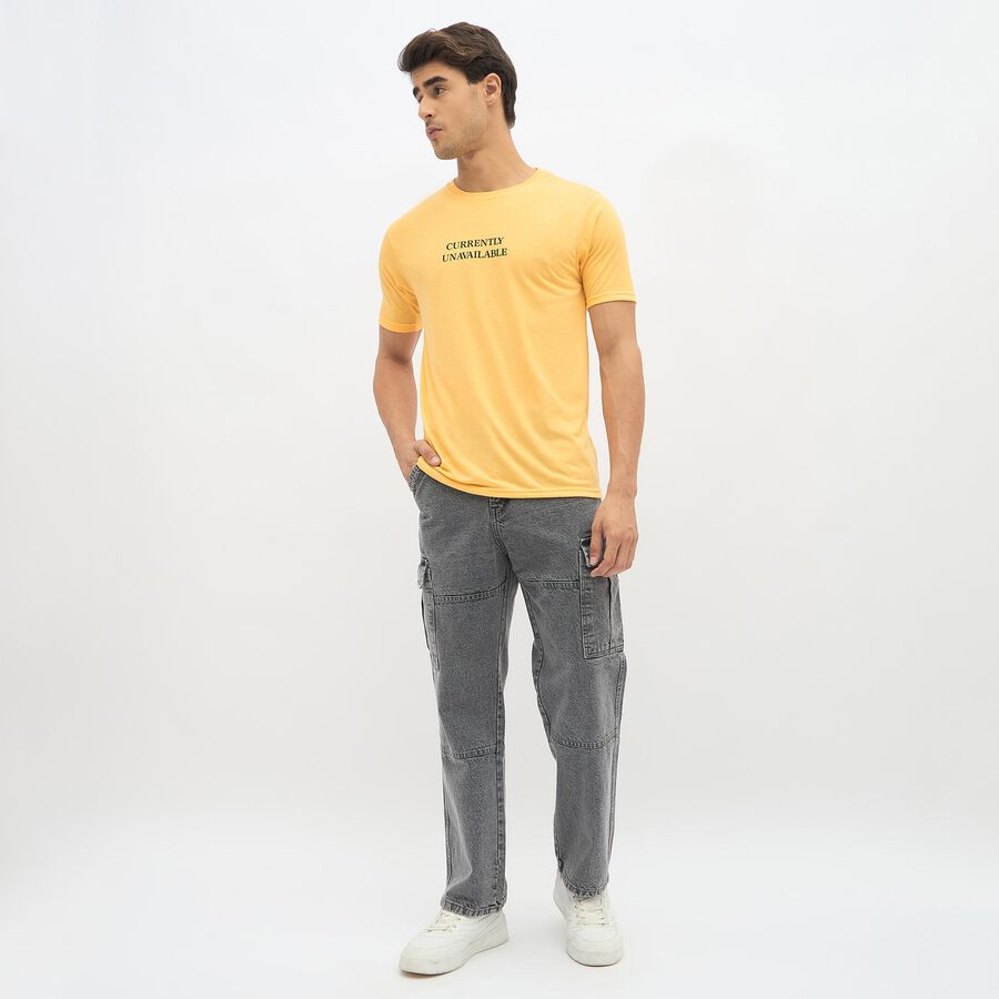 Men's Bright Yellow Round Neck Graphic T-Shirt, Yellow, large image number null