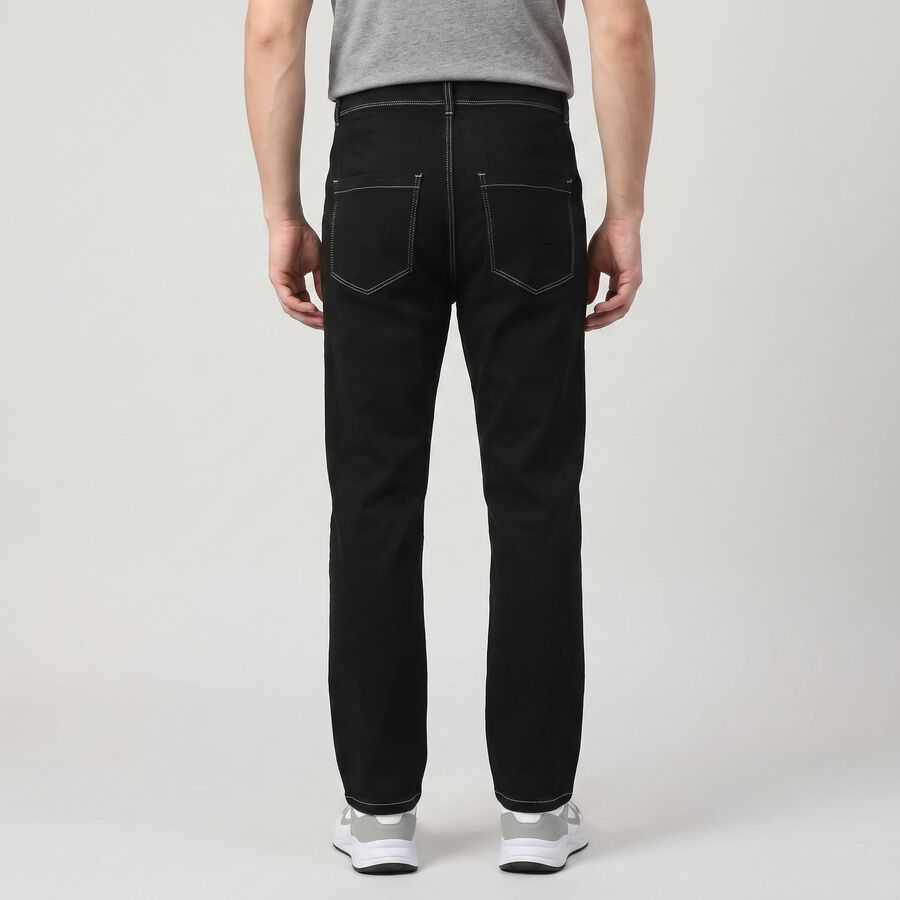 Men's Black Straight Fit Drawstring Jeans, काला, large
