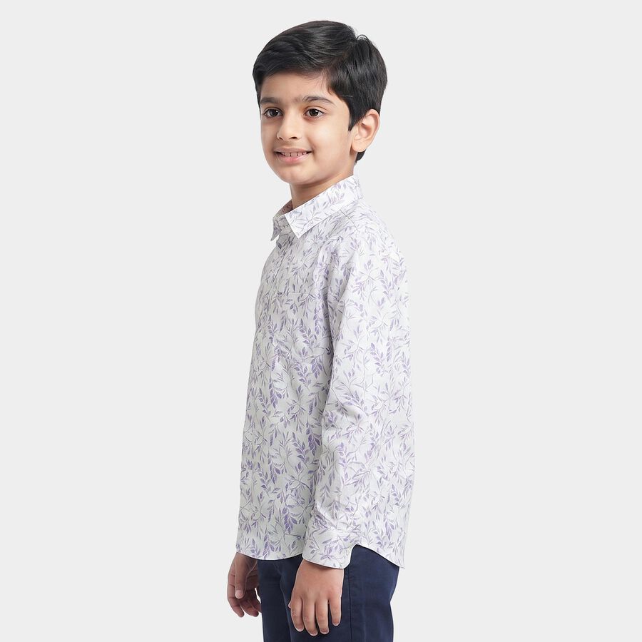 Boys White Cotton Spread Collar Casual Shirt, White, large