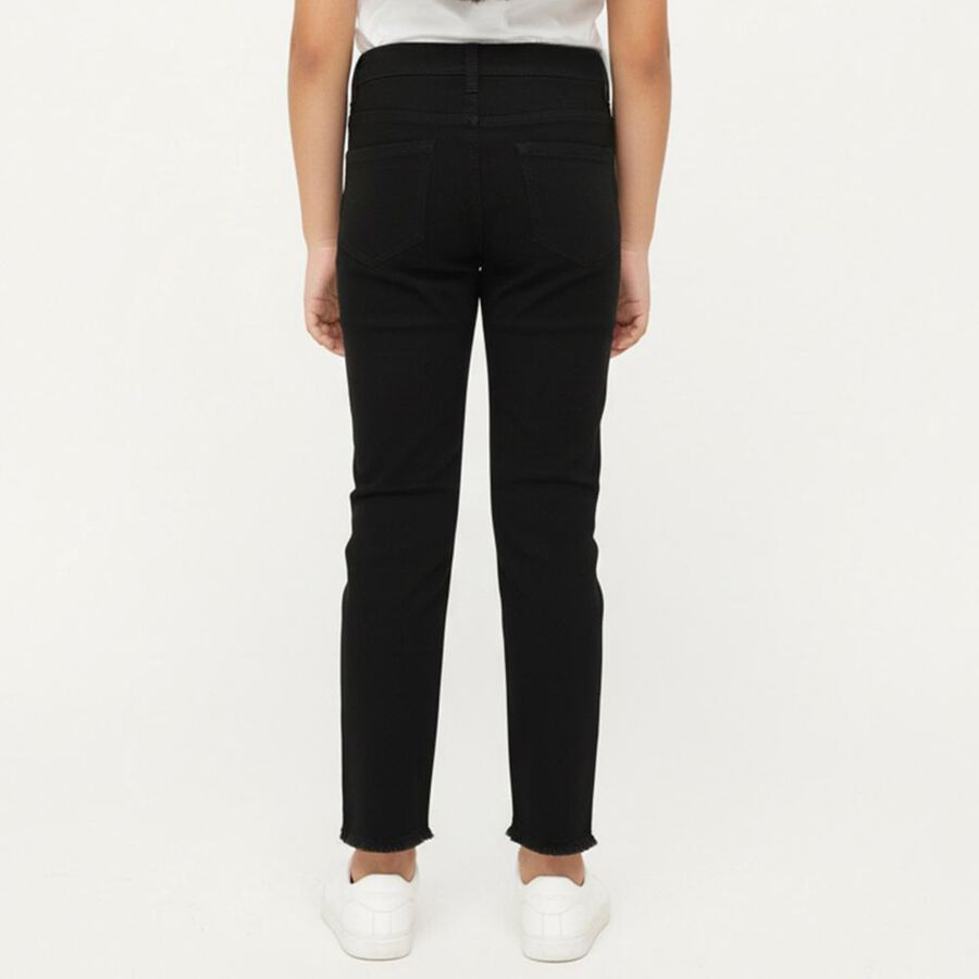 Girls' Jet Black Slim Fit Frayed Hem Jeans, Black, large image number null