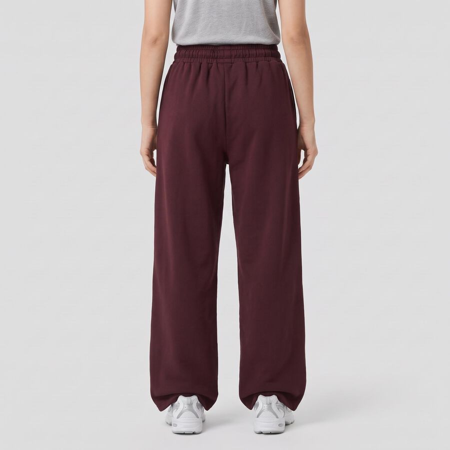 Women's Wine Relaxed Fit Pintuck Wide Leg Track Pants, वाइन, large