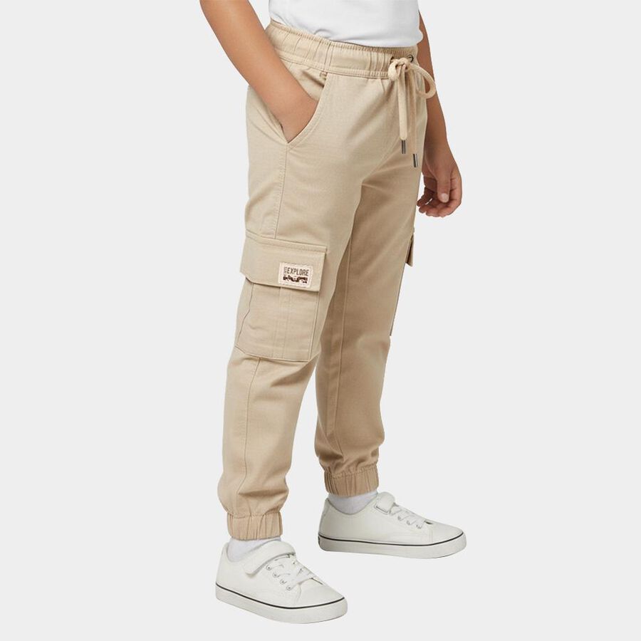 Boys Beige Regular Fit Cargo Pants, Khaki, large image number null