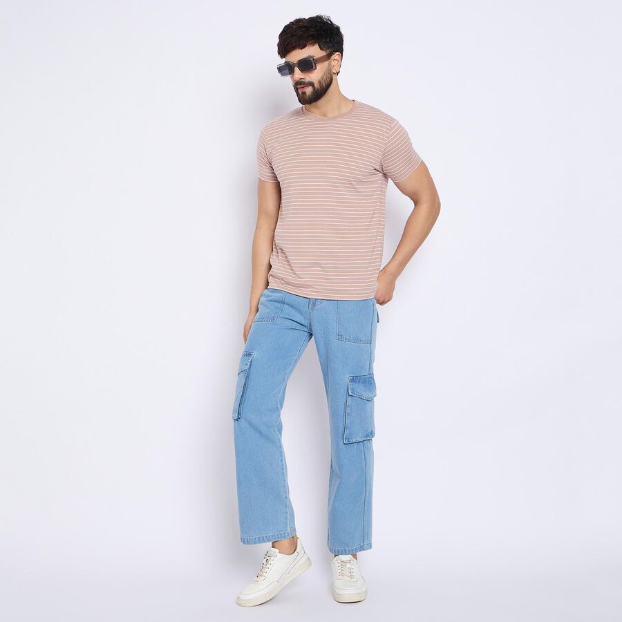 Men's Round Neck Half Sleeves T-Shirt , Light Pink, large