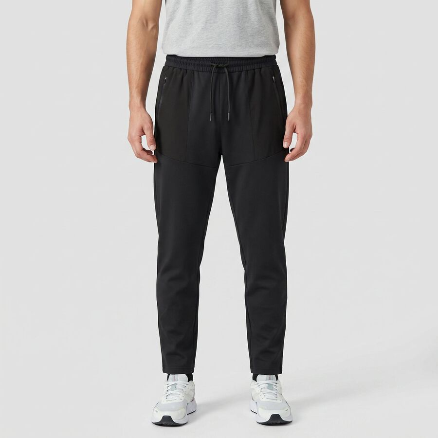Men's Black Slim Fit Zip Pocket Track Pants, काला, large
