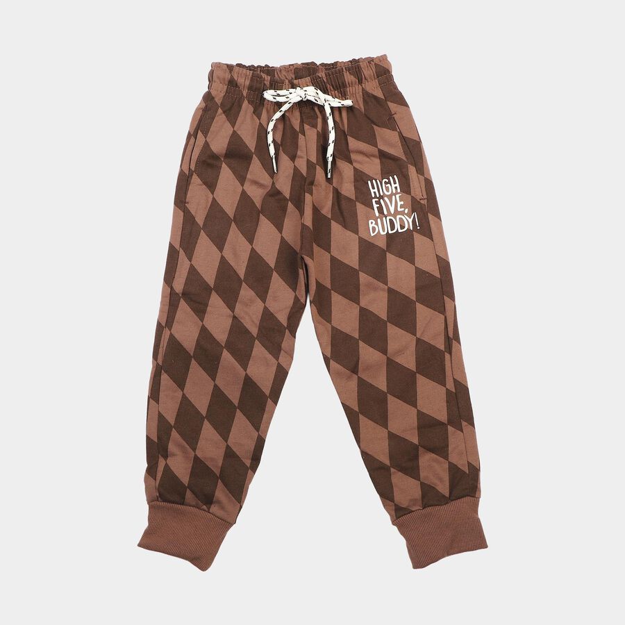 Boys Brown Jogger Fit Printed Pyjama, Brown, large