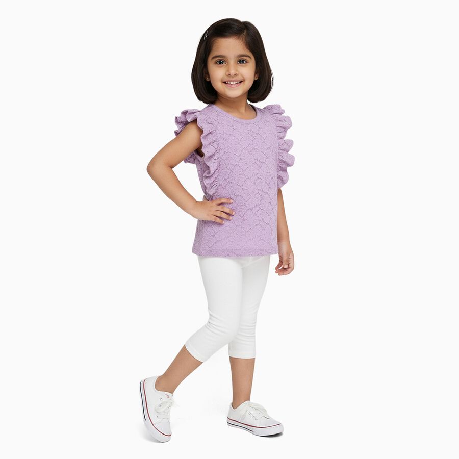 Girls' Soft Lavender Round Neck Romantic T-Shirt, लाइलेक, large image number null
