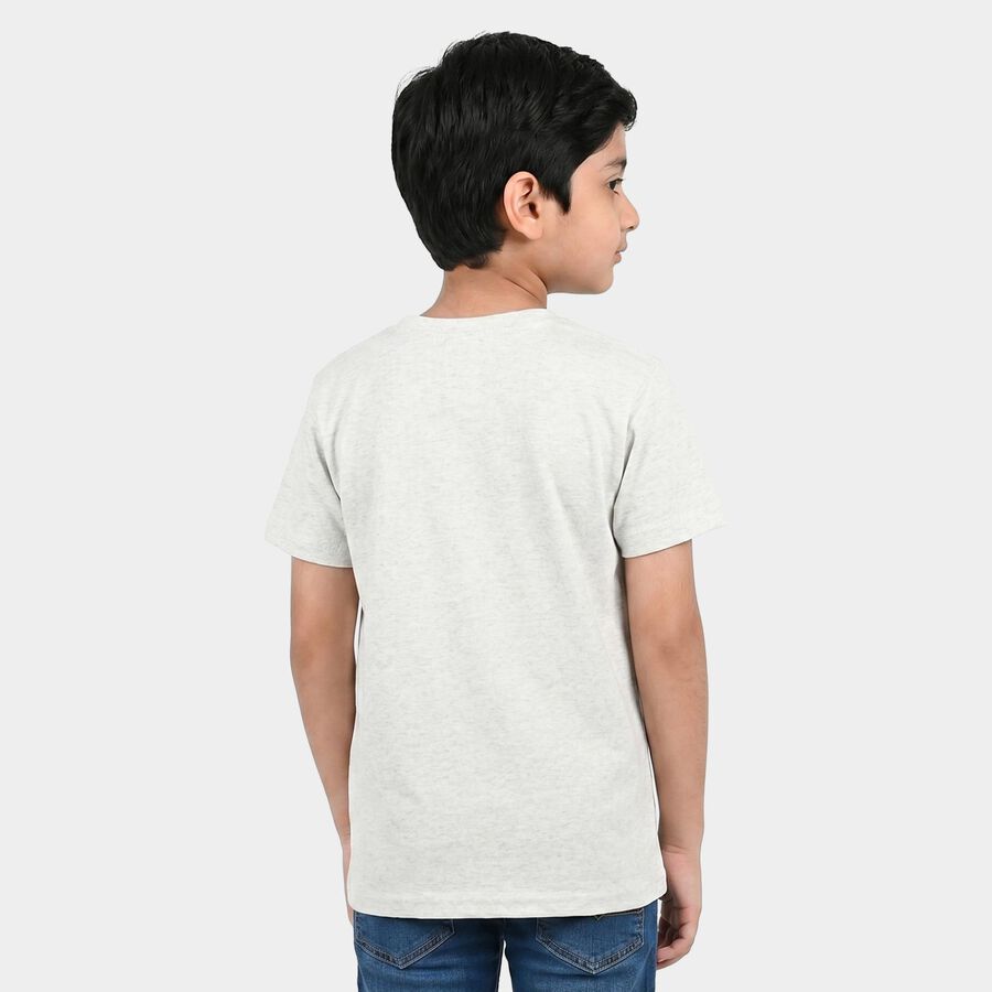 Boys Ecru Melange Crew Neck Regular Boys T-Shirt, Ecru Melange, large