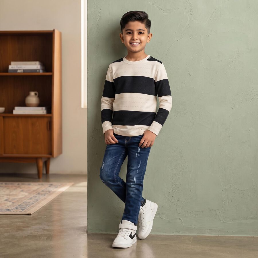 Boys White Crew Neck Regular T-Shirt, सफ़ेद, large