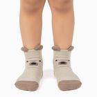 Infants Light Beige and White Regular Fit Bear and Striped Design Pack of 2 Socks, ऑफ व्हाइट, small image number null