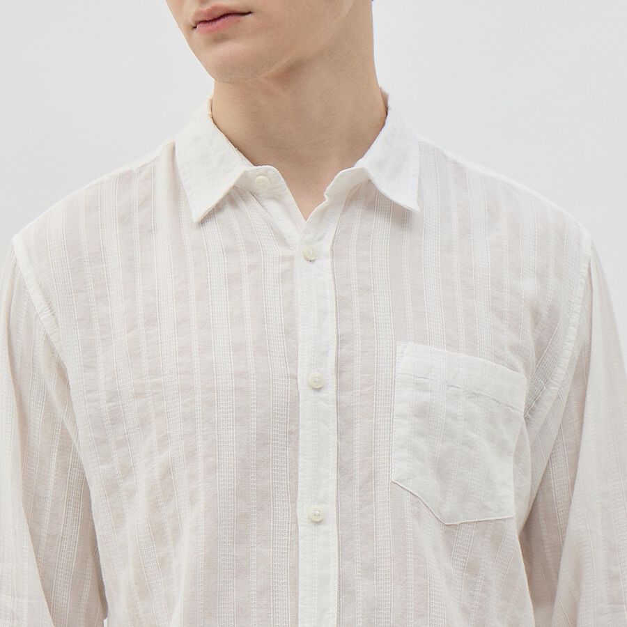 Men's White Cotton Full Sleeve Classic Collar Casual Shirt, White, large