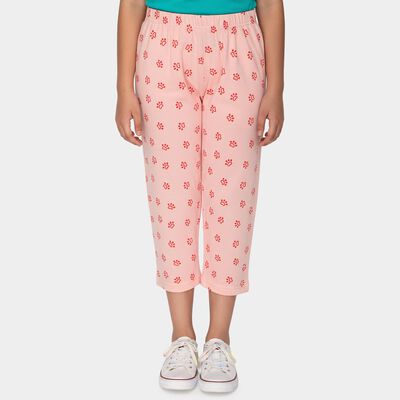 Girls Pink Straight Fit Printed Capri