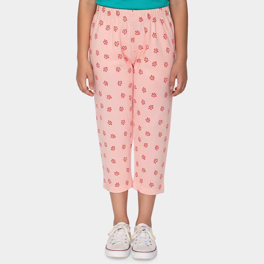 Girls Pink Straight Fit Printed Capri, गुलाबी, large