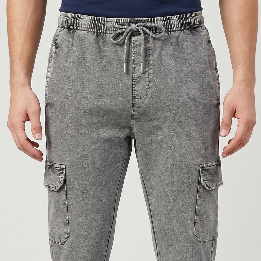 Men's Grey Cargo Jogger, मिश्रित हल्का ग्रे, large