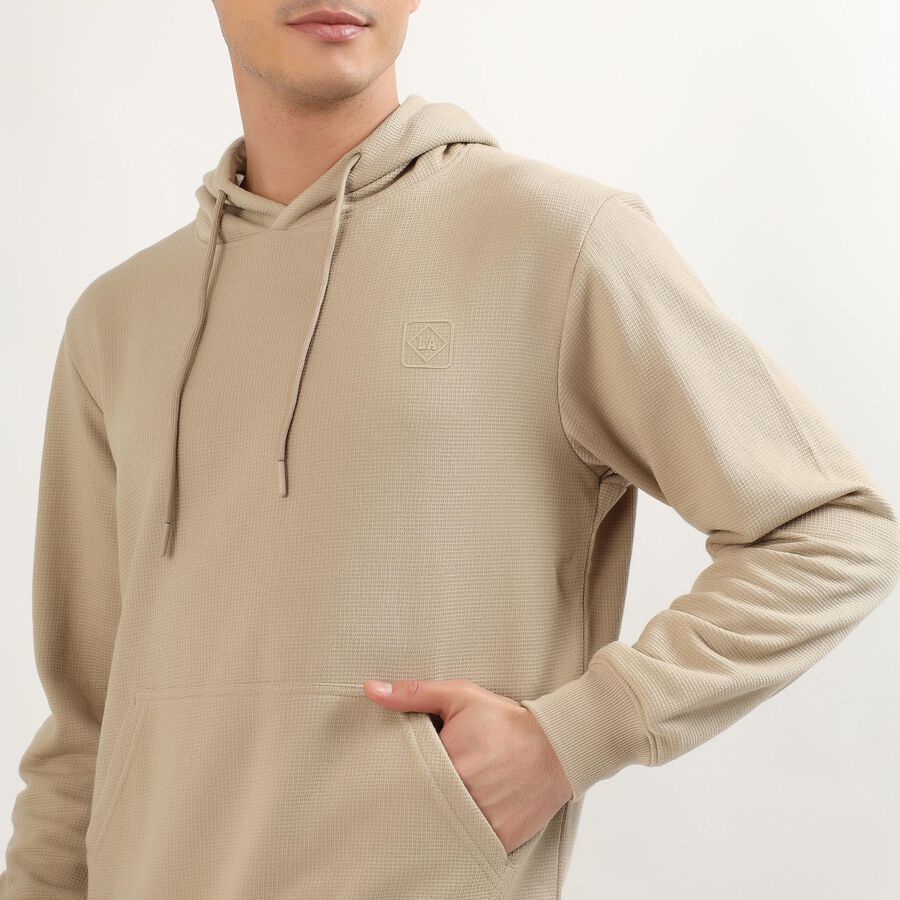 Men's Muted Beige Hooded Casual Sweatshirt, गहरा पीला, large image number null