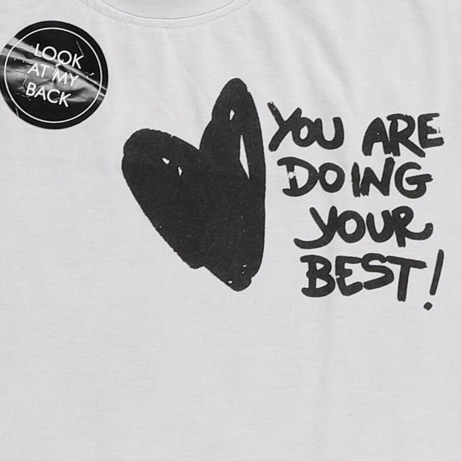 Girls' Light Grey Round Neck Casual Graphic Top, हल्का नीला, large image number null