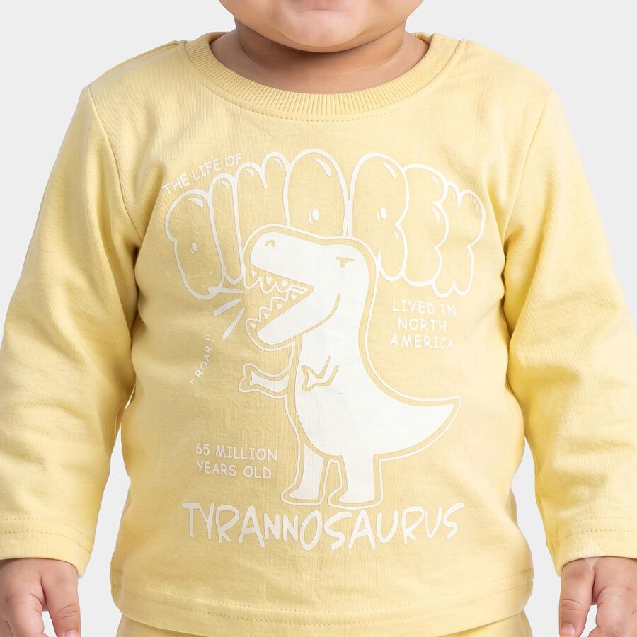 Infants' Yellow Round Neck Graphic Print Baba Suit, Yellow, large