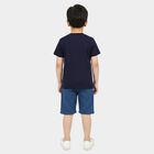 Boys Navy Blue 100% Cotton Crew Neck Graphic Print Baba Suit, नेवी ब्लू, small