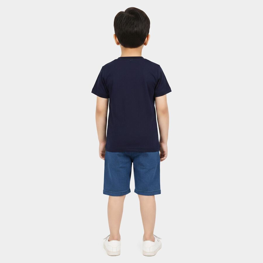 Boys Navy Blue 100% Cotton Crew Neck Graphic Print Baba Suit, नेवी ब्लू, large