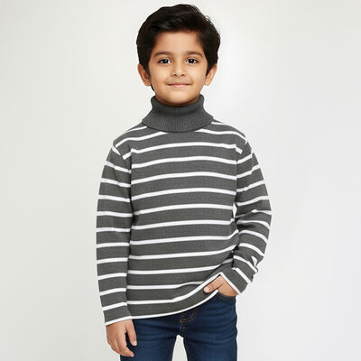 Boys Charcoal Grey Turtleneck Casual Pullover