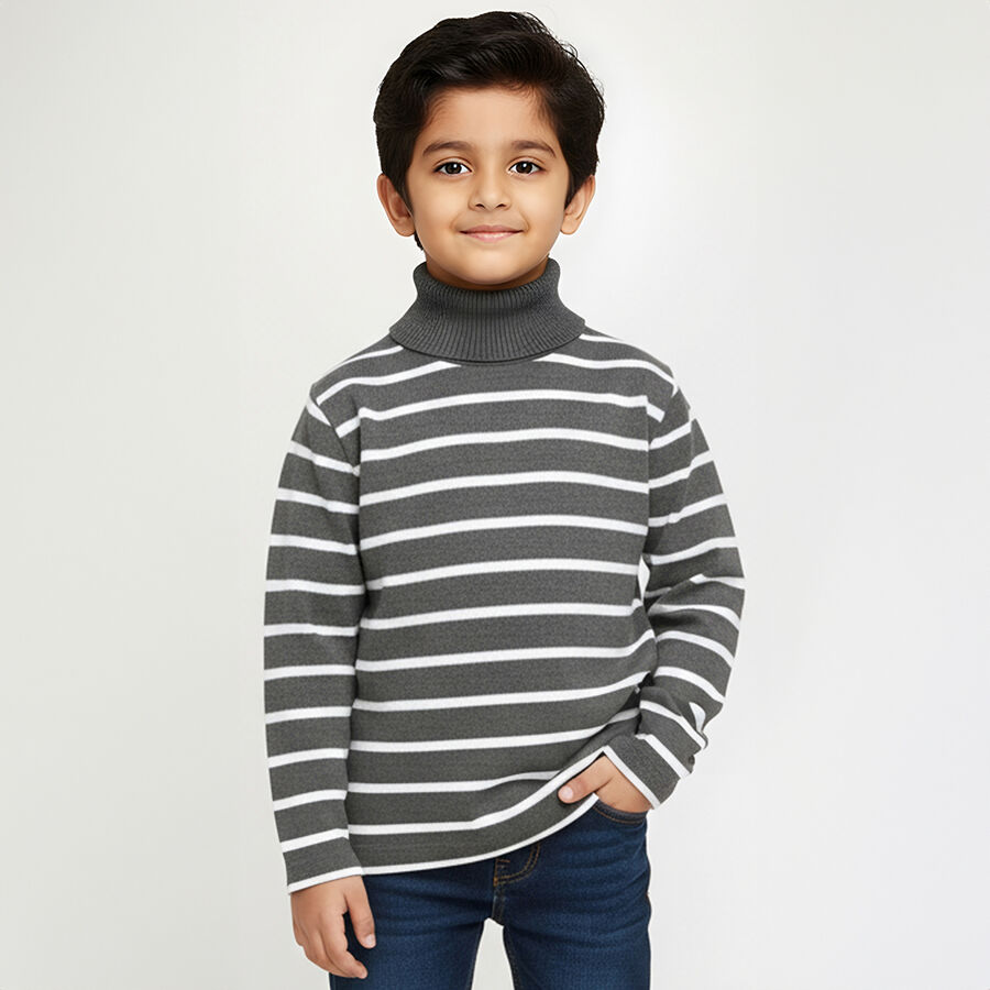 Boys Charcoal Grey Turtleneck Casual Pullover, चारकोल, large image number null