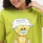 Women's Bright Lime Green Cotton Round Neck Graphic T-Shirt, Neon Green, small