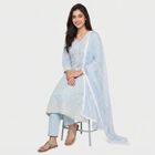 Women Light Blue 100% Cotton Embroidered Ethnic Set, Light Blue, small