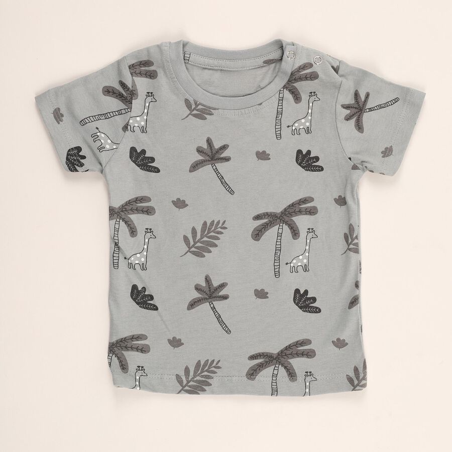 Infants Beige and Grey Cotton Round Neck Casual T-Shirt, Beige, large