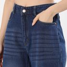 Women's Deep Indigo Wide Leg High Waist Jeans, मध्यम नीला, small image number null