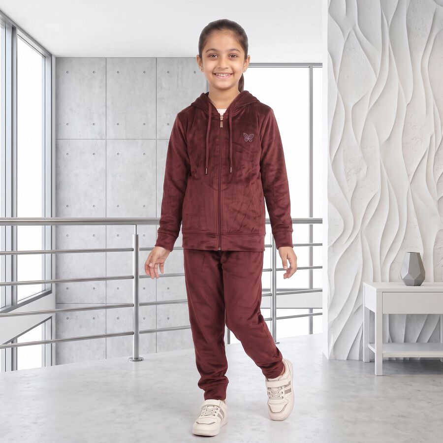 Girls Maroon Hooded Lounge Style Hipster Set, वाइन, large