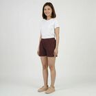 Women's Wine Cotton Minimalist Shorts, वाइन, small