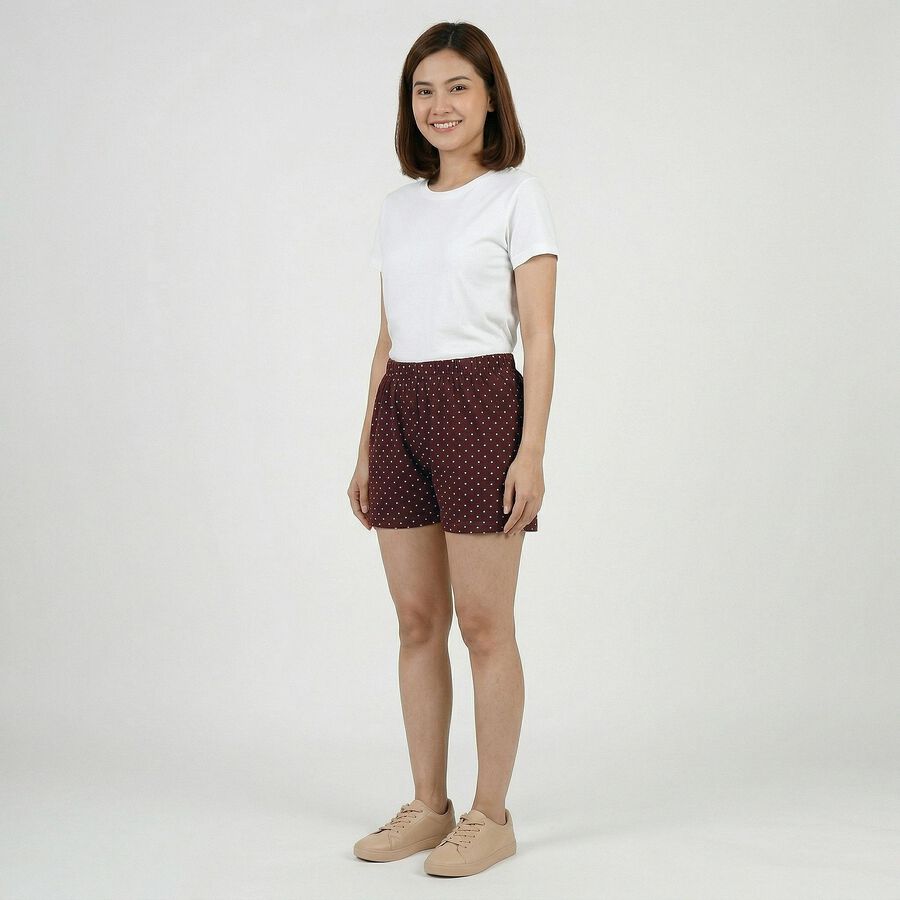 Women's Wine Cotton Minimalist Shorts, वाइन, large