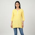 Women's Yellow Notch Neck Floral Printed Kurti, Yellow, small