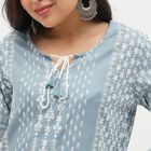 Women's Light Dusty Blue Tie-Up Neck Floral Printed Kurta, Light Grey, small