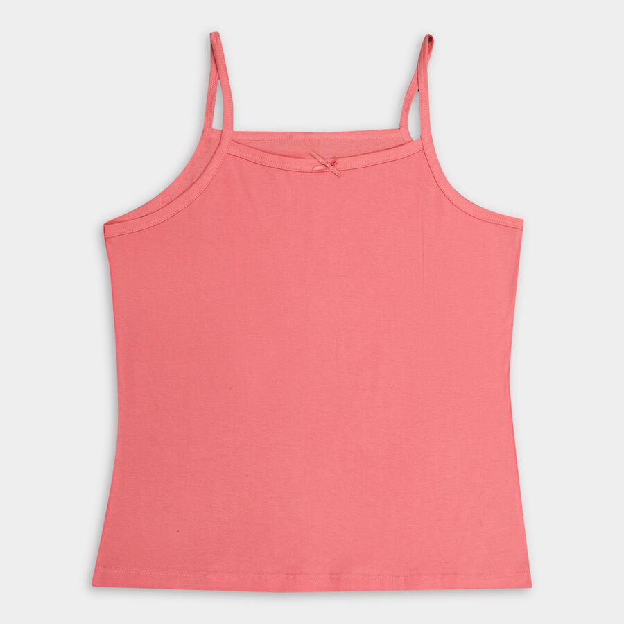 Girls' Soft Pink Cotton Spaghetti Sleeveless Vest, Coral, large image number null