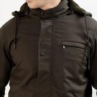 Men's Dark Olive Hooded Casual Jacket, Dark Green, small image number null