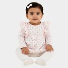 Infants' Soft Cream Floral Print Long Sleeve Frock, ऑफ व्हाइट, small image number null