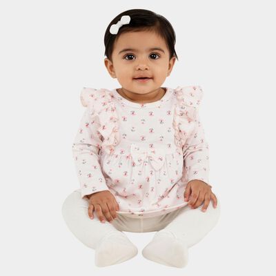 Infants' Soft Cream Floral Print Long Sleeve Frock