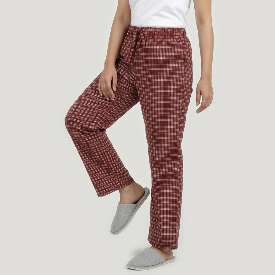 Women's Maroon Straight Fit Checked Lounge Pyjama, मरून, large