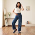 Girls' Blue Wide Leg Tie-Up Jeans, Melange Blue, small