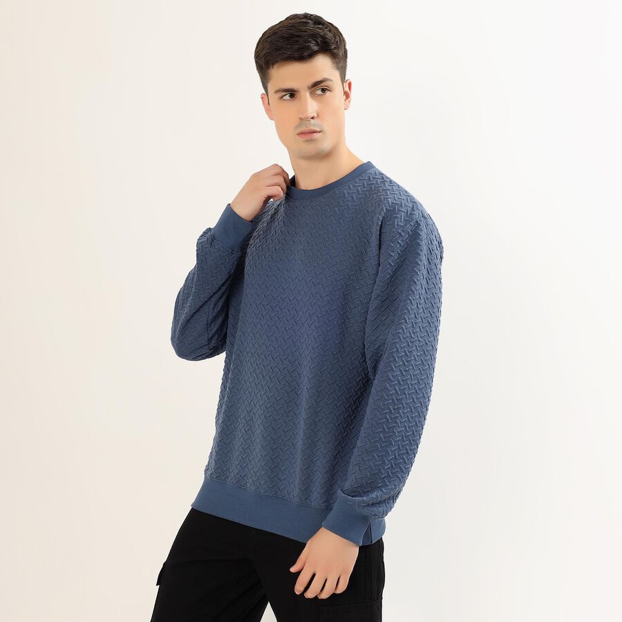 Men's Dusty Steel Blue Crew Neck Casual Sweatshirt, Mid Blue, large image number null