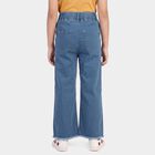 Girls Blue Wide Leg Frayed Hem Jeans, मध्यम नीला, small
